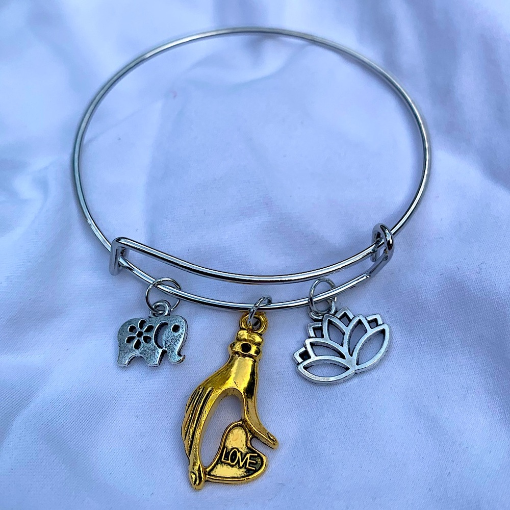 Brand New! Handmade! Adjustable Charm Bangle Bracelet!